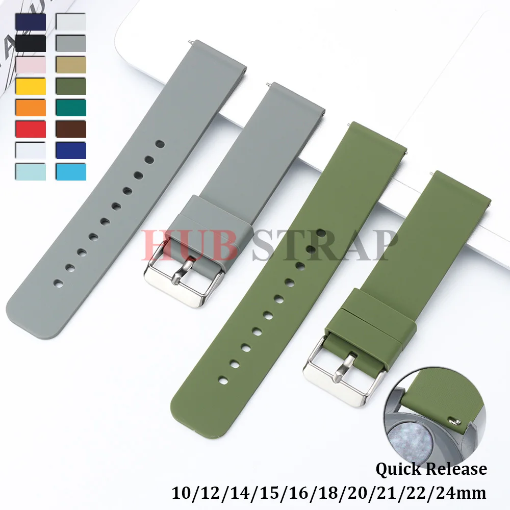 10mm 12mm 14mm 15mm 16mm 18mm 20mm 21mm 22mm 24mm Silicone Watch Band for Men Women Quick Release Strap Universal Bracelet Belts