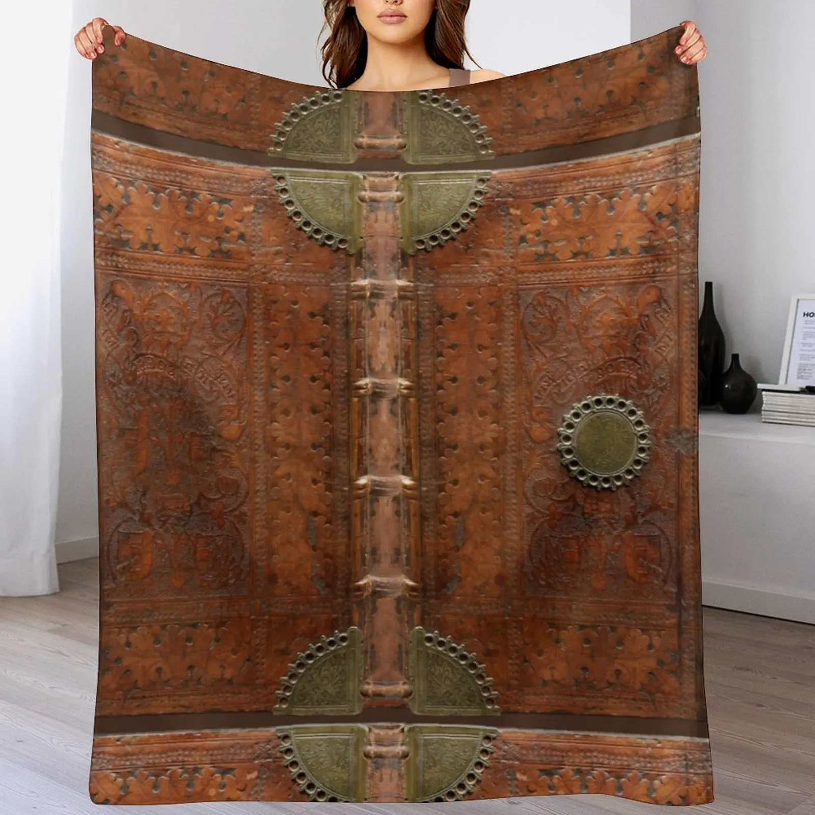 Ancient leather & brass book cover, Nuremberg 1477 Throw Blanket Soft Big heavy to sleep Beach Sofa Quilt Blankets