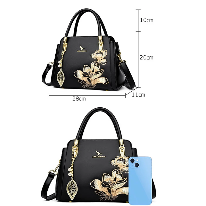 2024 New Embroidered Flower Women\'s Soft Shoulder Bag Female Famous Brand Designer Luxury Handbag Girls\' Crossbody bolsas Sac