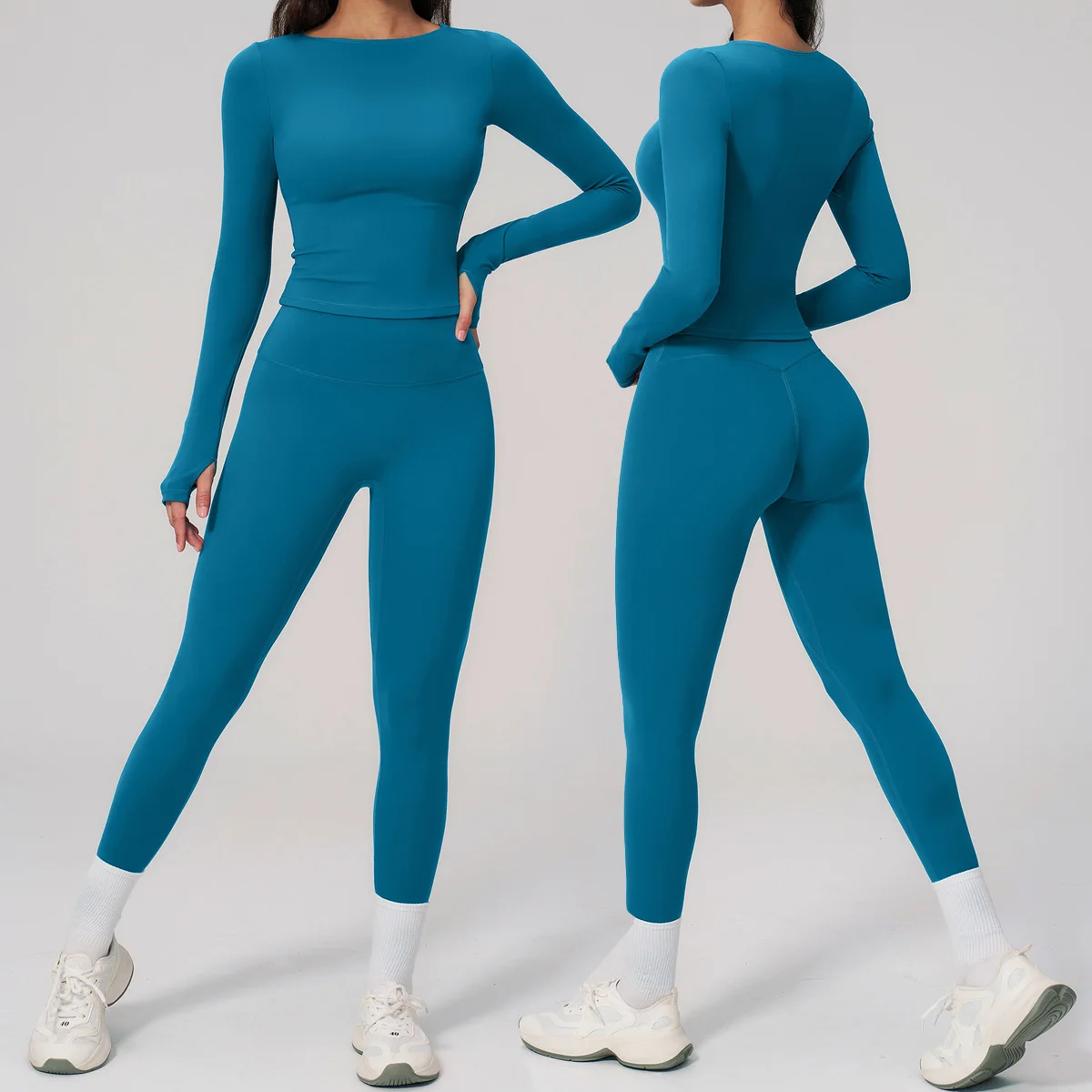 2PCS Yoga Set Women Gym Clothing Fitness Workout Set Sportswear Female Long Sleeve Crop Top High Waist Leggings Sports Suits