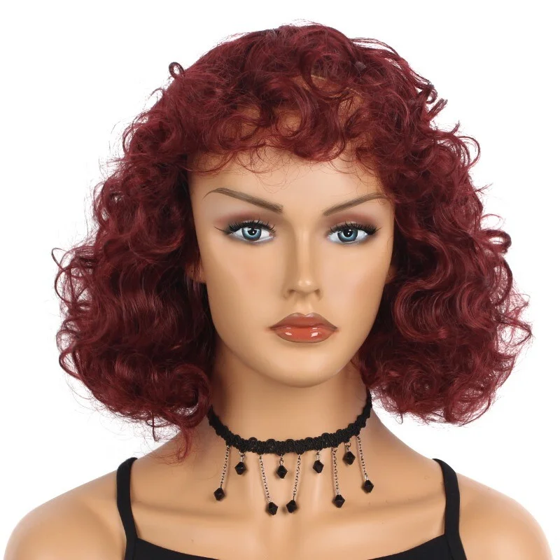 

Women Copper Red Curly Wavy Girl Synthetic Full Hair Wig