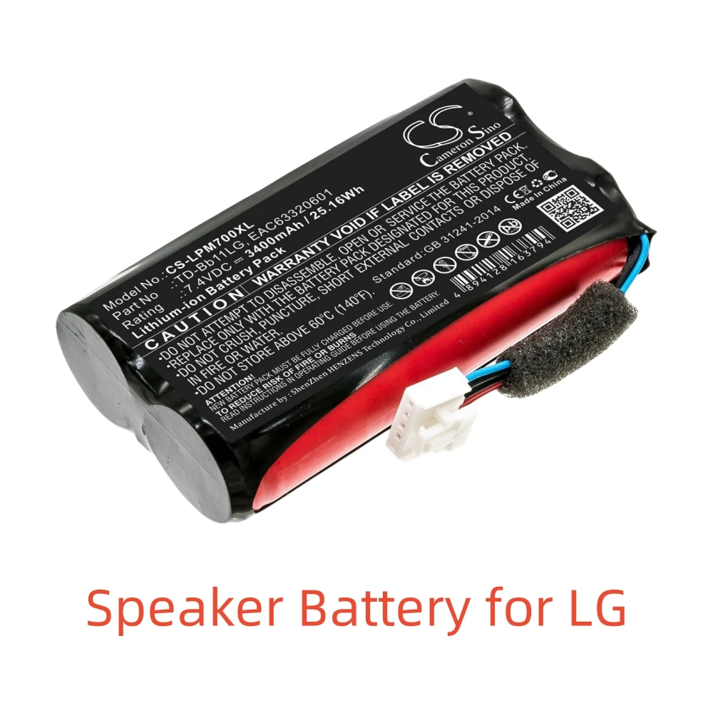 CS Li-ion Speaker Battery for LG,7.4V,3400mAh,Music Flow P7 NP7550 PJ9 PJS9W PJ9B PK7 Xboom Go PK7,TD-Bb11LG EAC63320601