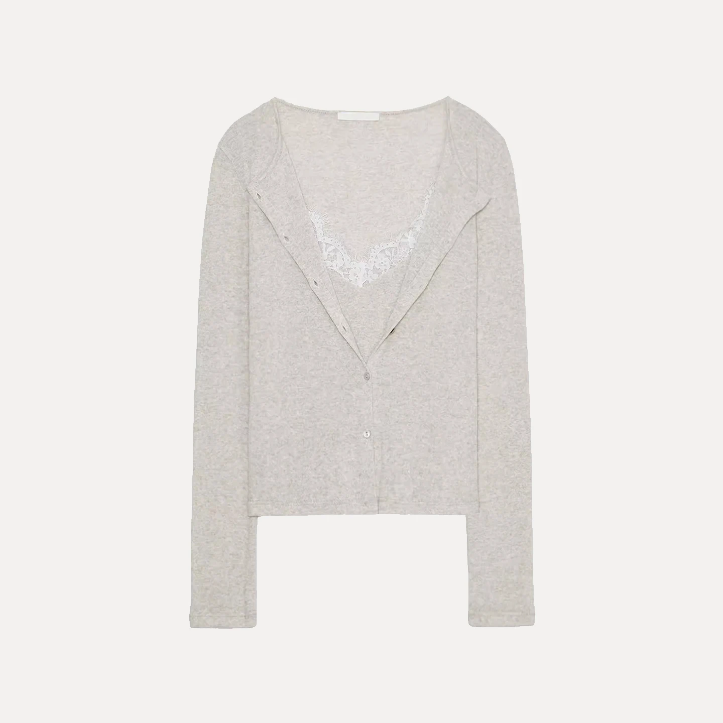 

Faionable Lace Patchwork Jaet Top Women's Sle Simple Personali Autumn 2025 New Arrival Casual V-ne Long Sve or...