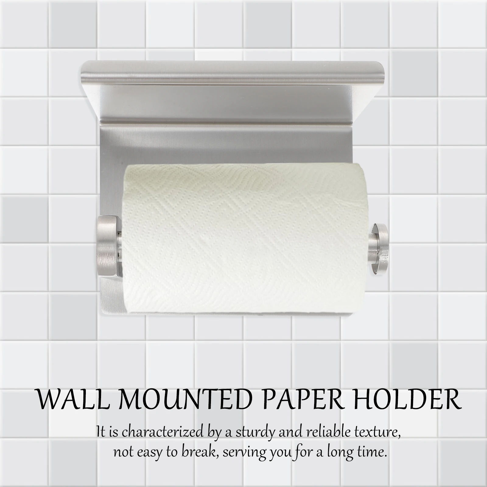 

Stainless Steel Paper Holder Thickened Roll Rod Wall Mounted Tissue Storage Wipes Dispenser Shelf Silver Color Moistproof Design