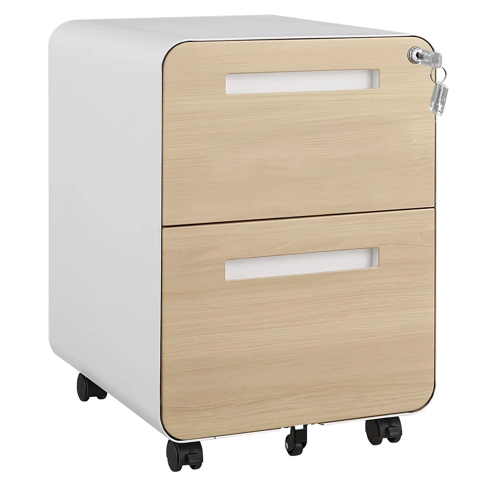 Locking 2 Drawer File Cabinet On Wheels, Metal Rolling Under Desk File Cabinet For Letter Legal A4, No Assembly