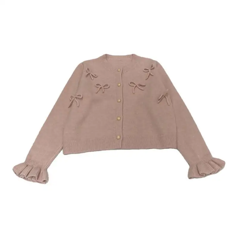 Cardigan lavorato a maglia dolce fiocco monopetto allentato girocollo primavera e autunno donna 2024 nuovo Cardigan lavorato a maglia