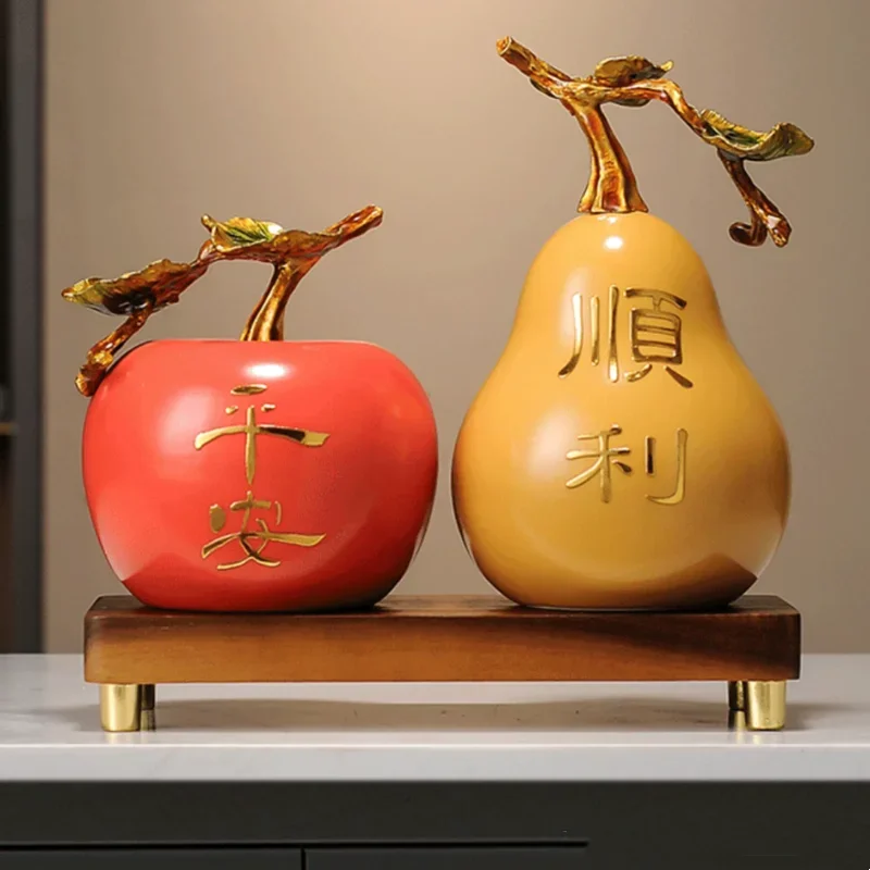 Ceramic Art Pear Shaped Apple Sculpture Decoration, Living Room Wealth Attraction Decoration, Sculpture Crafts, Home Decoration