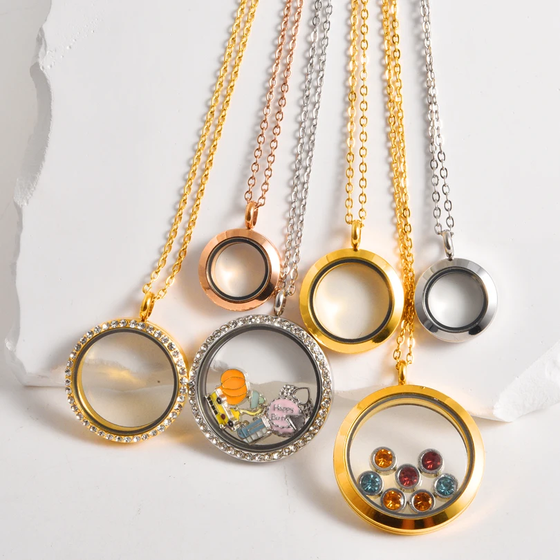 1Pc Round Memorial Box Ashes Relicario Pendant Necklaces Openable Glass Reliquary Photo Coin Holder Locket Men Collares Jewelry