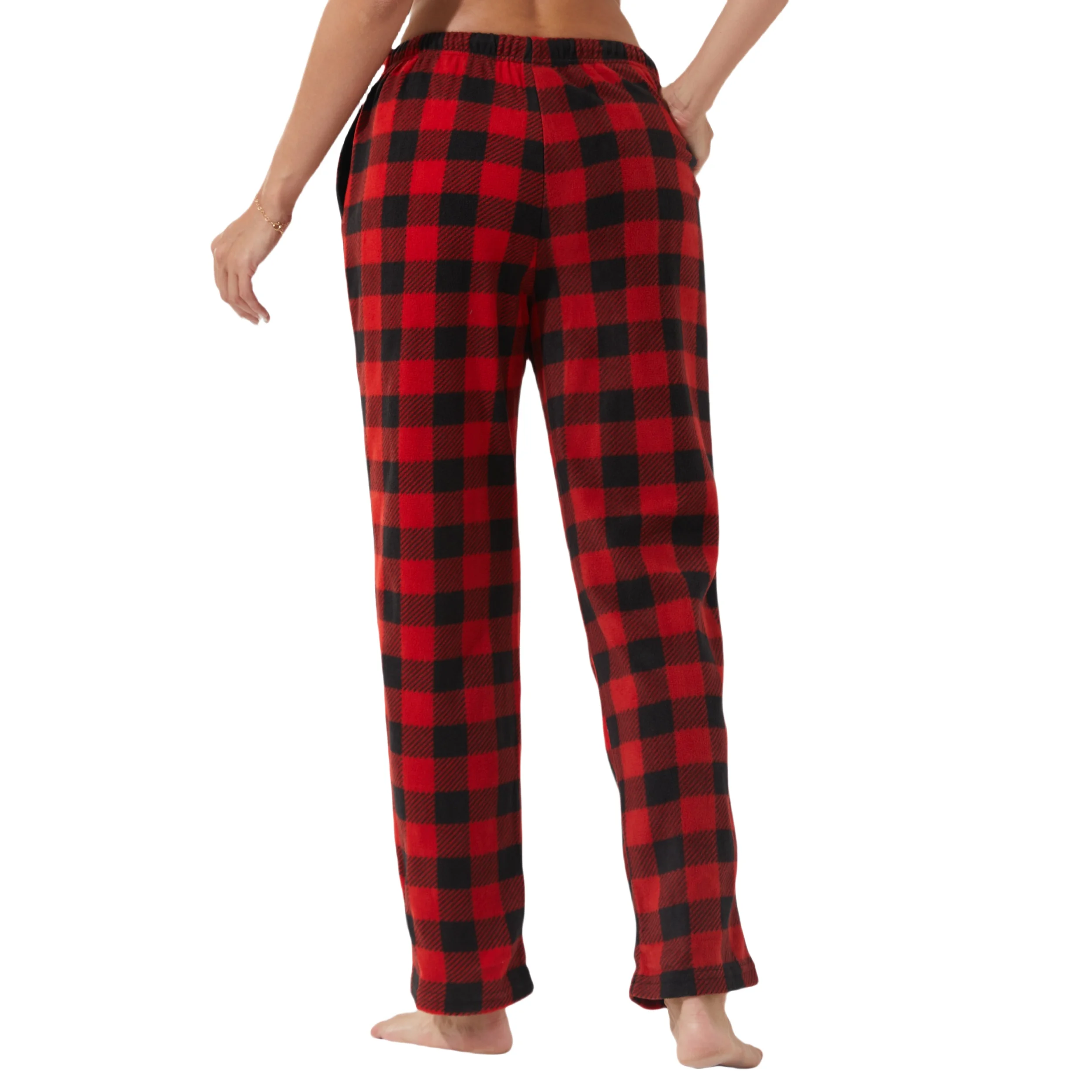 Calça de pijama feminina de lã confortável xadrez de búfalo com bolsos Calças para dormir