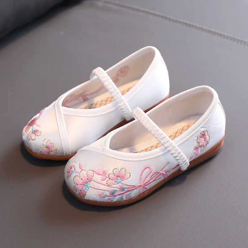 Hand-embroidered Chinese Style Cotton Cloth Shoes for Children Soft-soled Comfortable Flat Kids Shoes Girls Princess Shoes Red