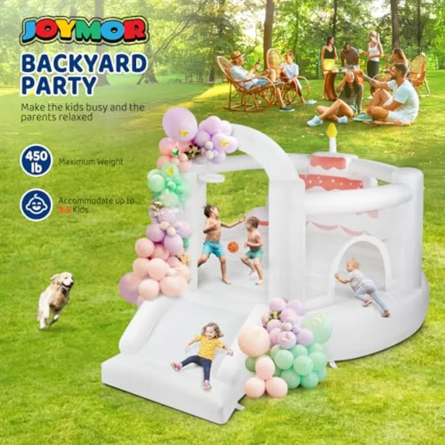 Casa de rebote para niños (12 pies x 10 pies x 7,2 pies) con tobogán, globos, bóveda espaciosa, casa de rebote blanca para fiesta de cumpleaños infantil con Bu