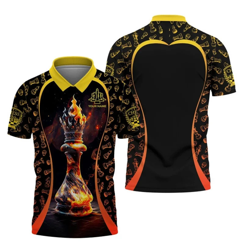 Custom Name Chess Polo Shirts For Men 3D Print Chessboard Lattice Funny Game Shirts Team Competition Funny Golf Shirt