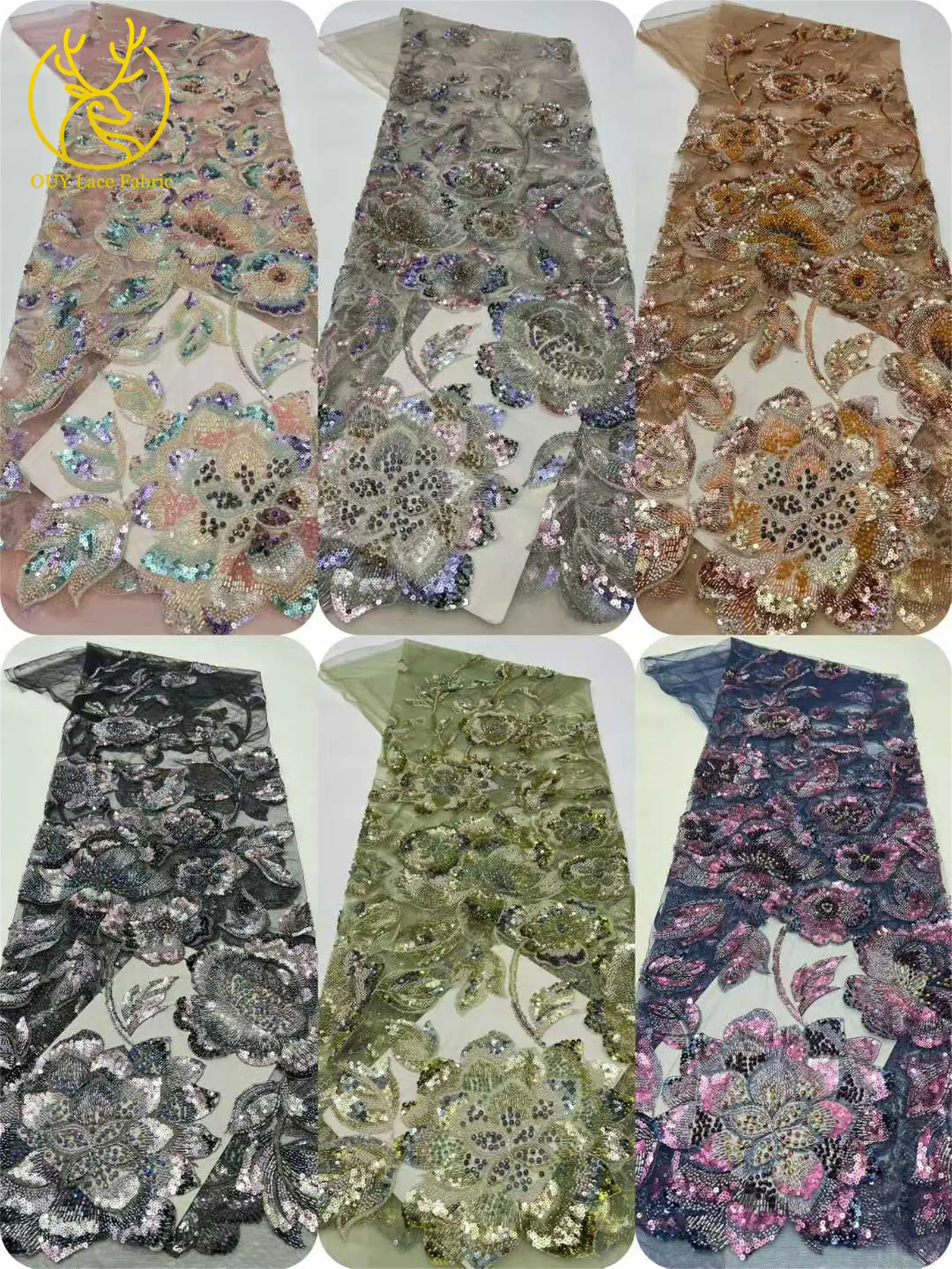 High-End-Kleid, afrikanischer handgefertigter Perlen-Spitzenstoff, 2026, Nigeria, französische Pailletten-Stickerei, Spitzenstoff, Hochzeitskleid, Nähmaterial – Detail 3
