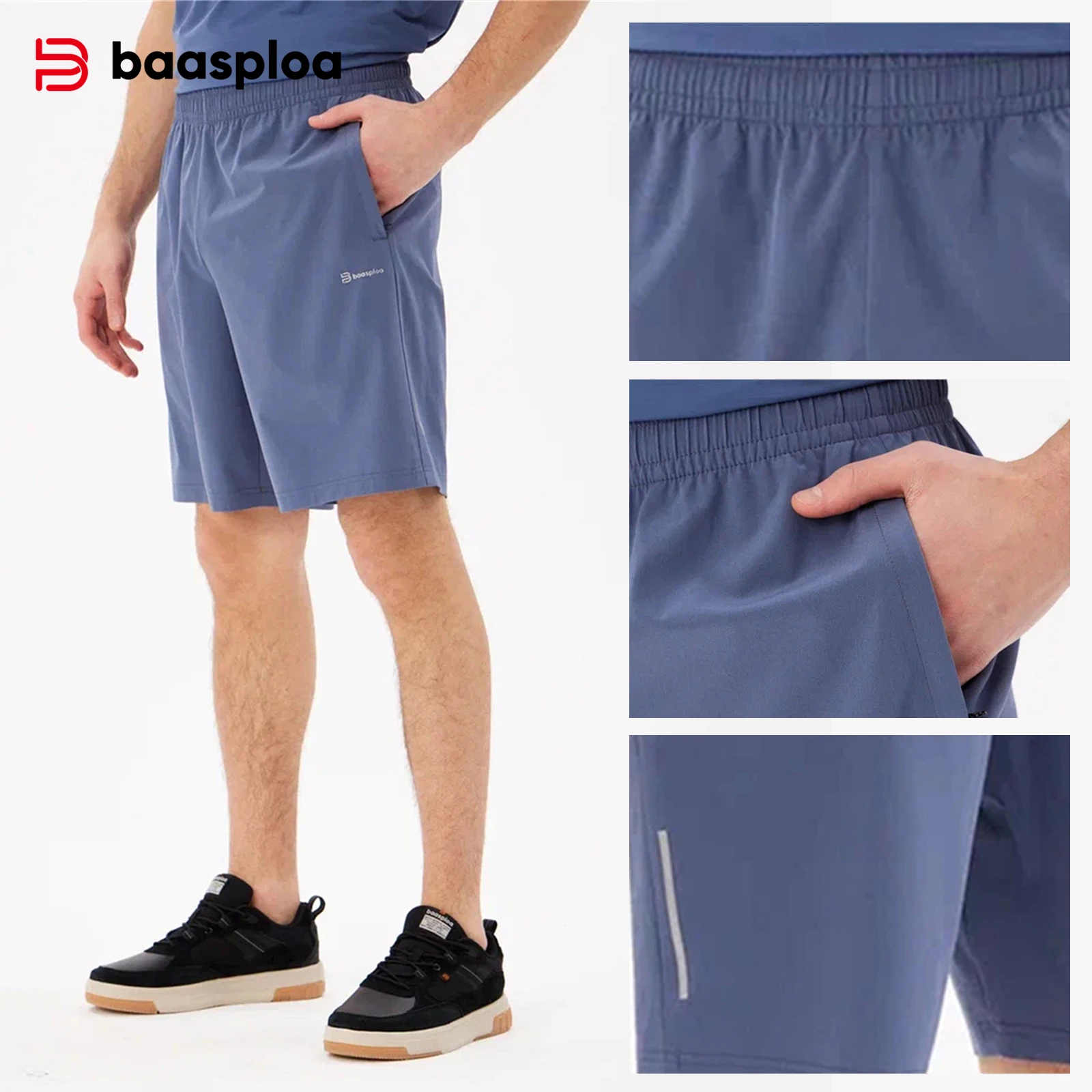 Baasploa Men Sport Shorts Summer Fashion Solid Color Jogging Quick-Drying Shorts Male Casual Breathable Elastic Drawstring Short