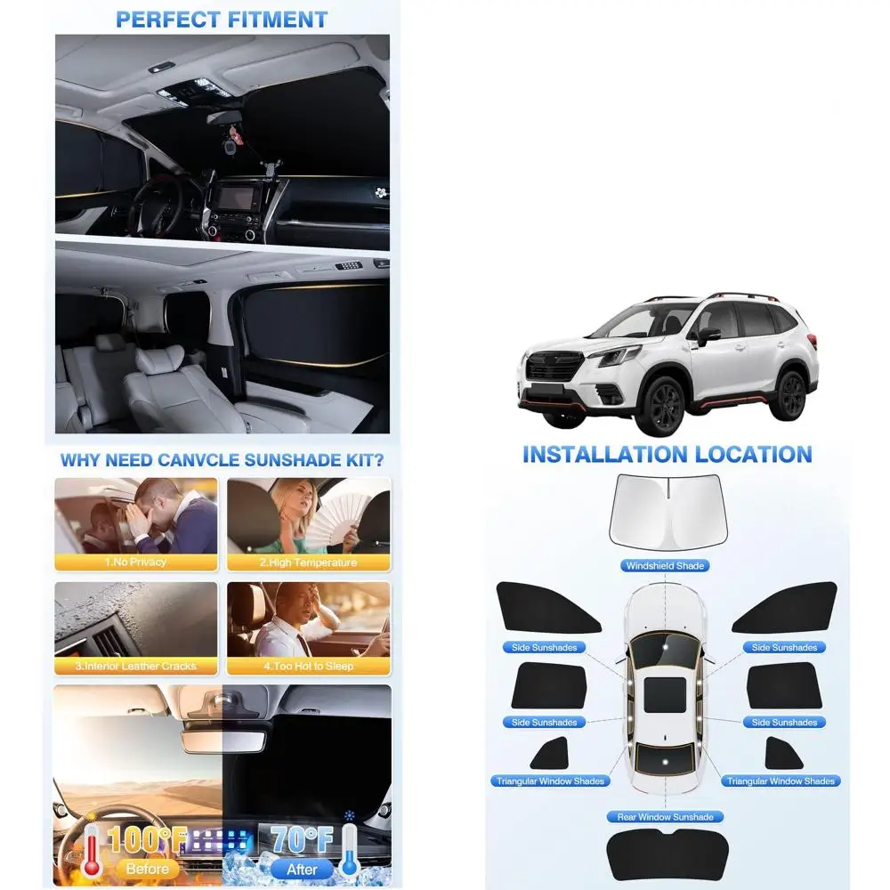 

Universal Car Windshield Sun Shade Set, Side & Rear Window Covers, Black, 8 Pieces, for Privacy & Cooling