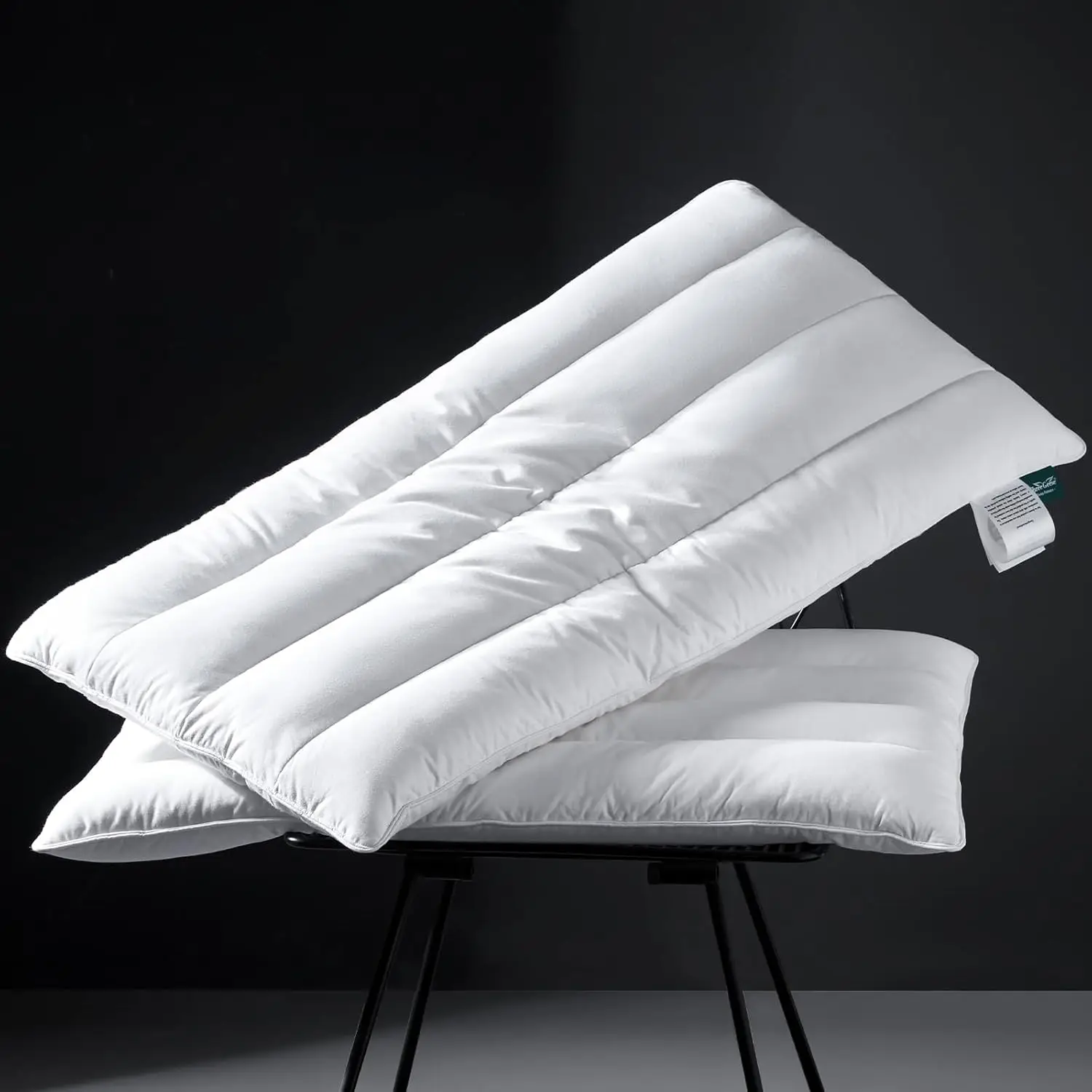 

King Size Luxury Thin Goose Feather Down Pillows Set of 2, 2.5" Height, Cotton Cover, Medium Firm for Comfortable Sleep