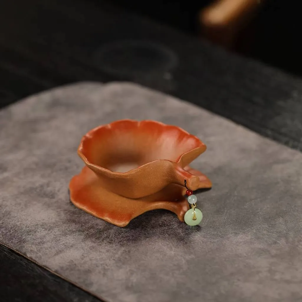 Handmade Yixing Zisha Ginkgo Leaf Master Tea Cup Set with Saucer Tasting Cup Personal Kung Fu Tea Set Home Office Gift Box