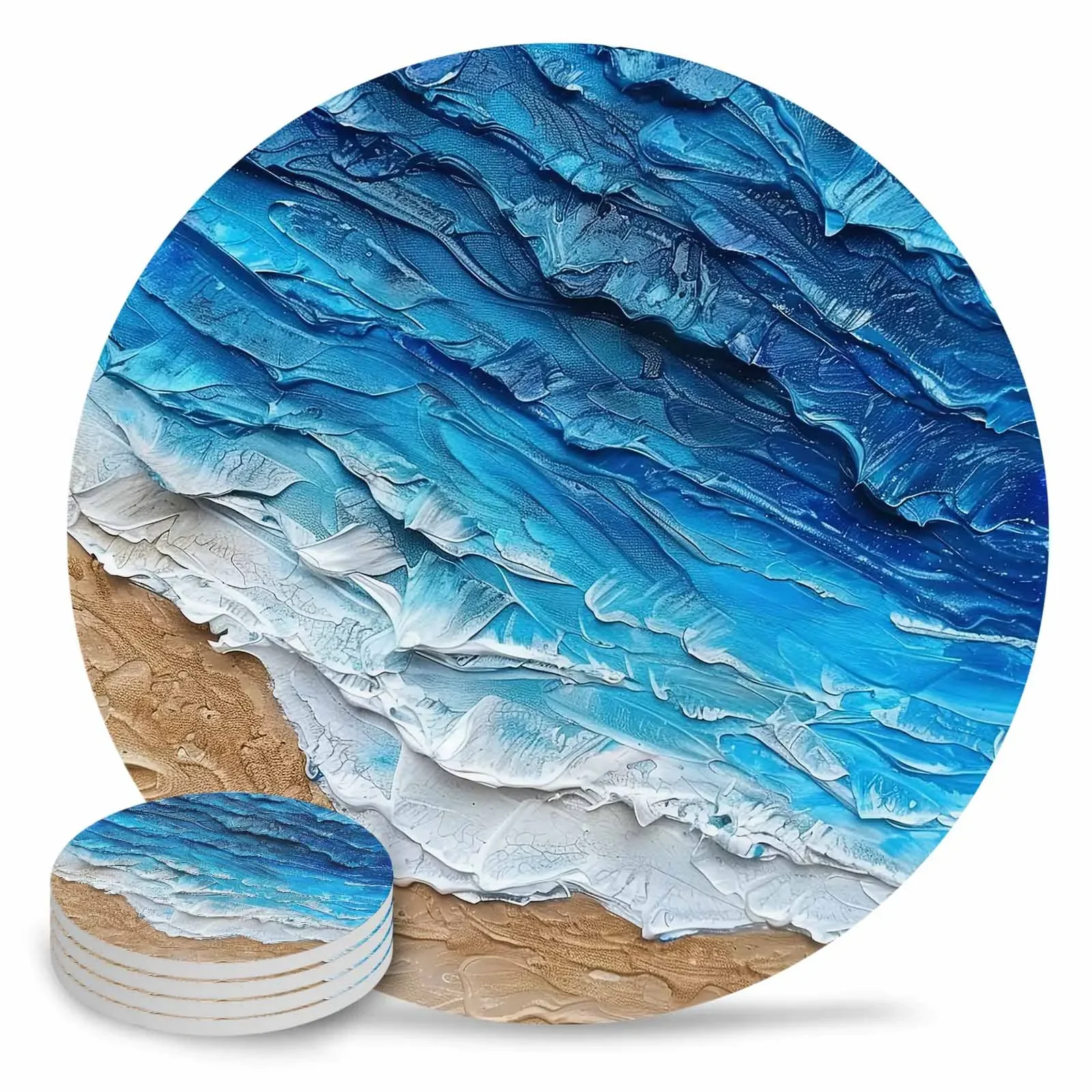 Ocean Waves Beach Cup Mat Coasters for Cups Drink Coaster Mats Tea Coffee Pad Drinkware Kitchen Dining Bar Home Garden