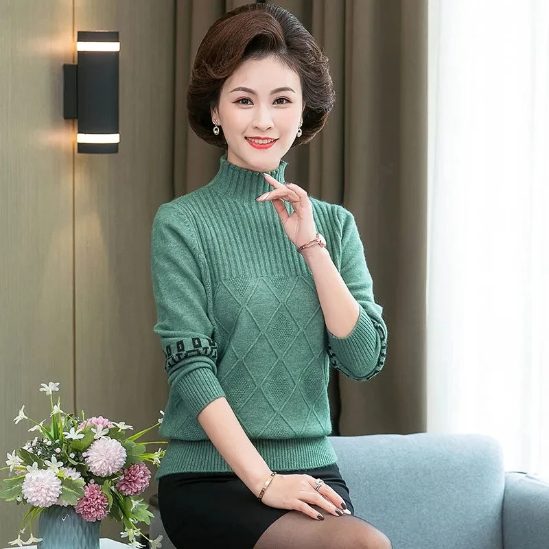 

2024 New autumn Winter Middle-Aged And Elderly Women Autumn Winter Thick Solid Color Bottoming Pullover Sweater Joker Sweater