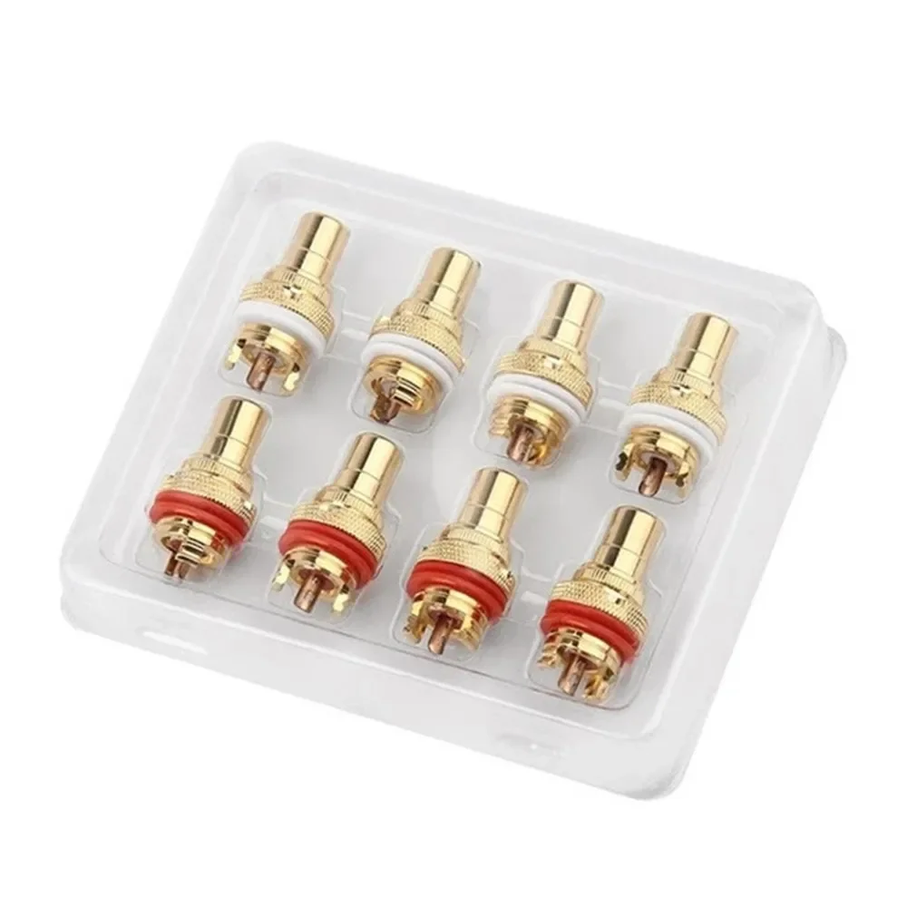 

8PCS RCA Connector Female HiFi Audio Jack Speaker Connectors RCA Lotus Plug Pure Copper Gold plated RCA Socket Chassis Plugs