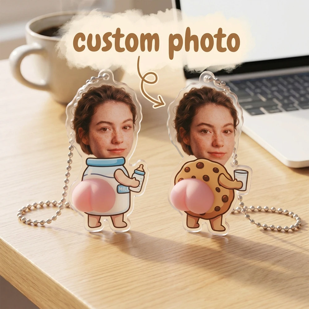 Personalized Custom Face Keyring,Soft Squishy Decompression Charm,Acrylic Keychain,Playful Prank Gift,Holiday Surprise,Bag Decor