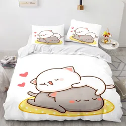 Lovely Peach Cat Bedding Set Cartoon Comforter Sets Double Queen King Twin Full Size Duvet Cover Set Kids Girls White Bed Linen