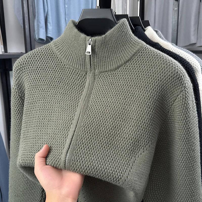 Hochwertige Herren-Strickjacke Hochwertige Marke Einfaches Reißverschluss-Design mit Stehkragen Herbst-Winter Neue Mode Lässiger Pullover-Mantel – Detail 7