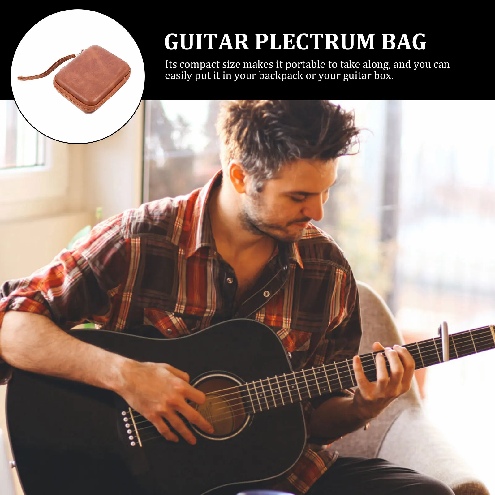 حافظة حامل اختيار الجيتار مادة EVA لون بني تخزين مدمج لملحقات اللقطات حقيبة بليكتروم محمولة مع شبكة سحاب #6