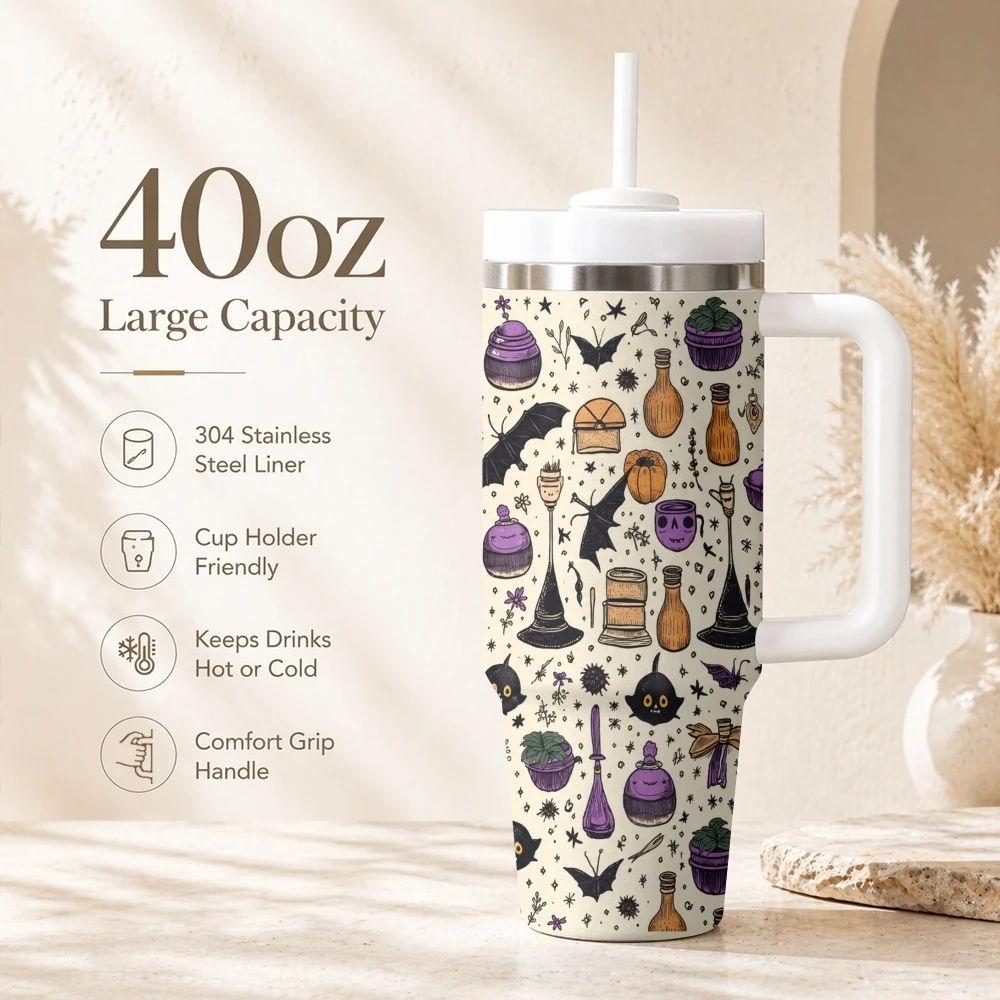 Halloween Witch Potion Vacuum Flasks 40oz Portable Stainless Steel Tumbler with Handle Straw Double Wall Insulated Leakproof Mug