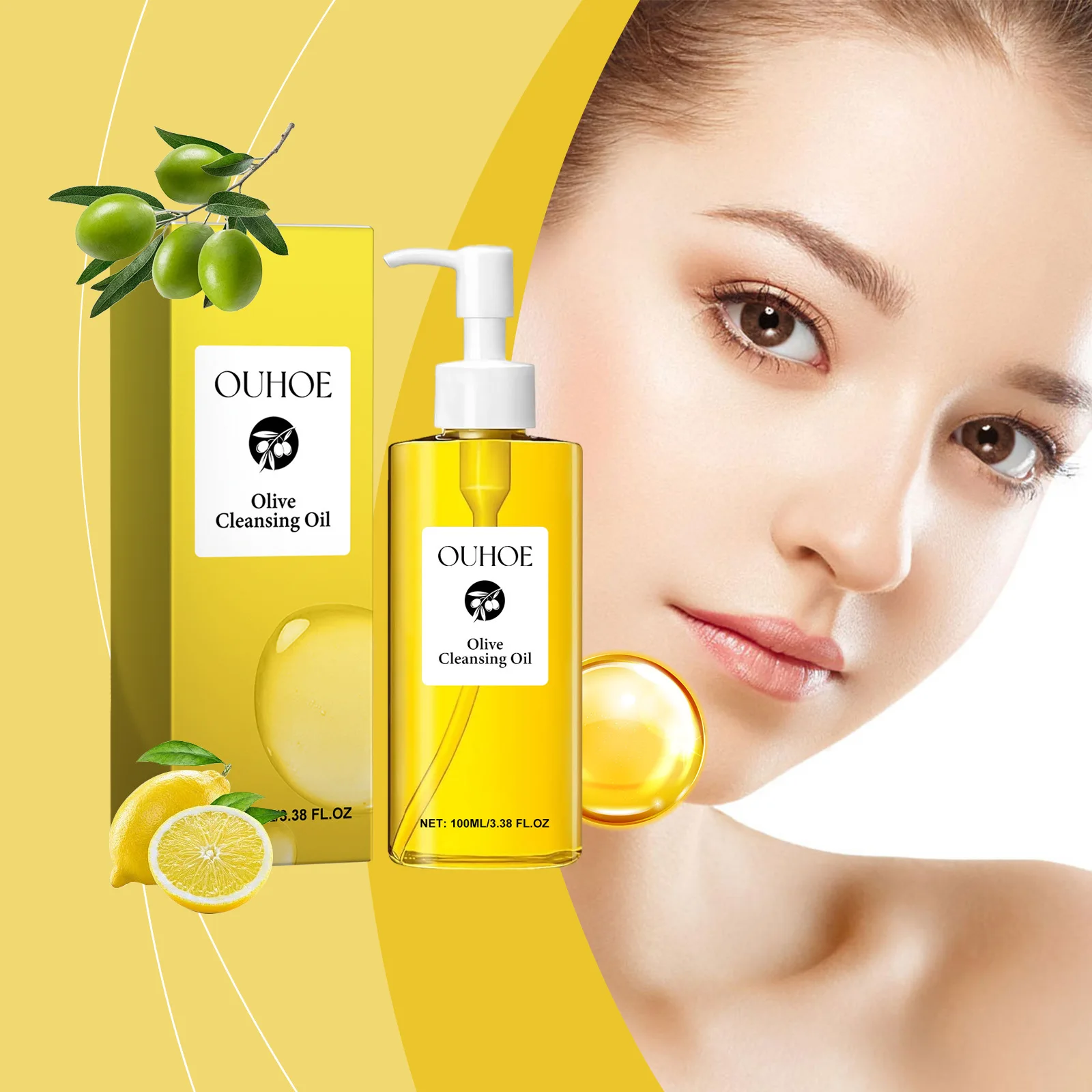 OUHOE Gentle Olive Cleansing Oil, Nourishing & Moisturizing, Effectively Removes Makeup & Impurities, For Face & Lips