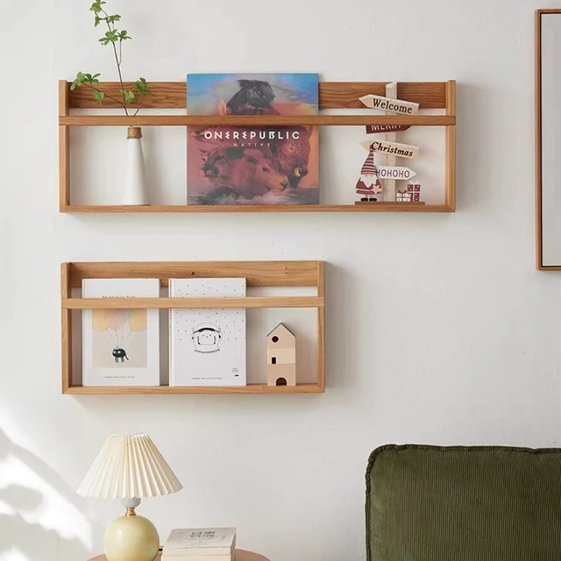 Solid Wood Wall Mounted Book Rack, Kids Picture Book Display Shelf, Minimalist Magazine Organizer, Decorative Storage