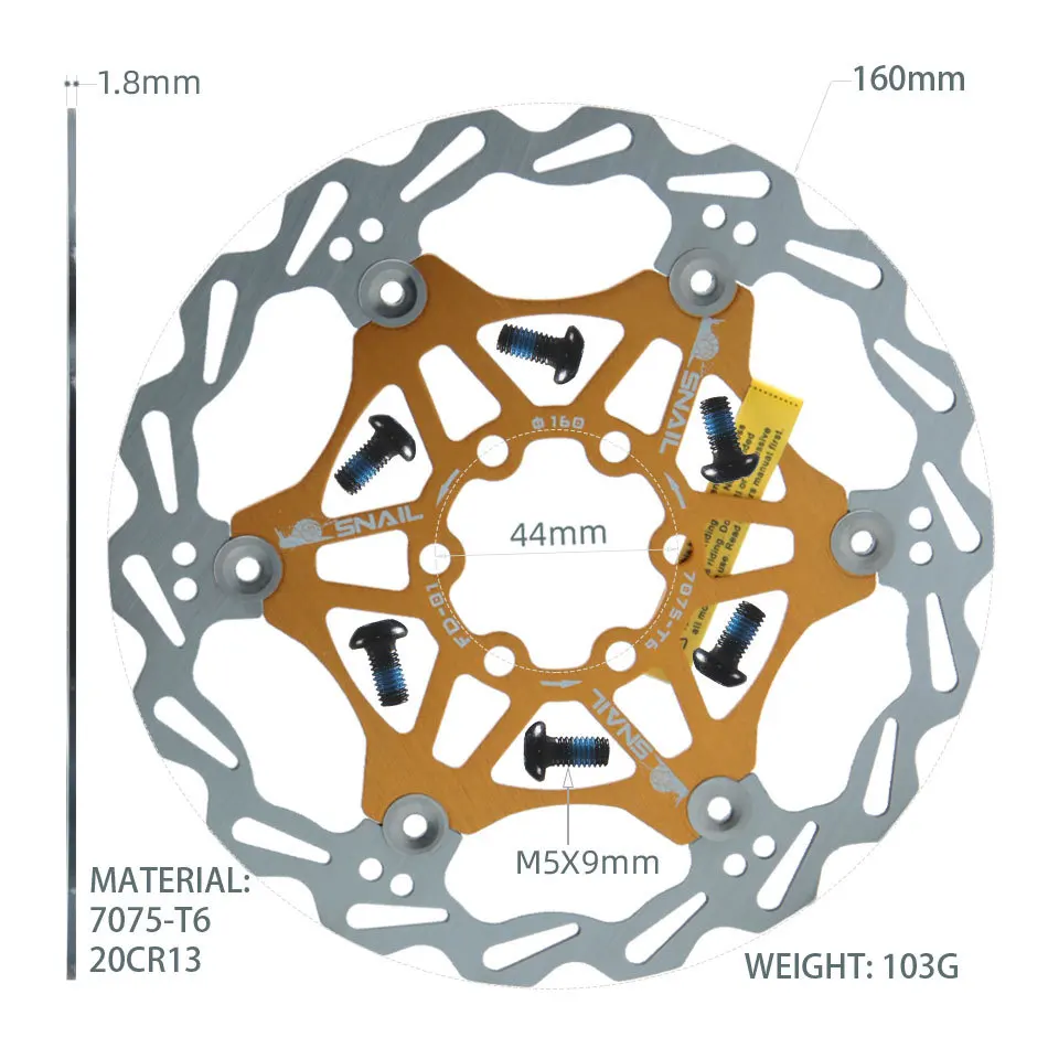 Snail Floating Disc Mountain Bike Cooling Floating Disc Ultra-light Six Pin Disc Brake Disc 160 180 203mm Accessories