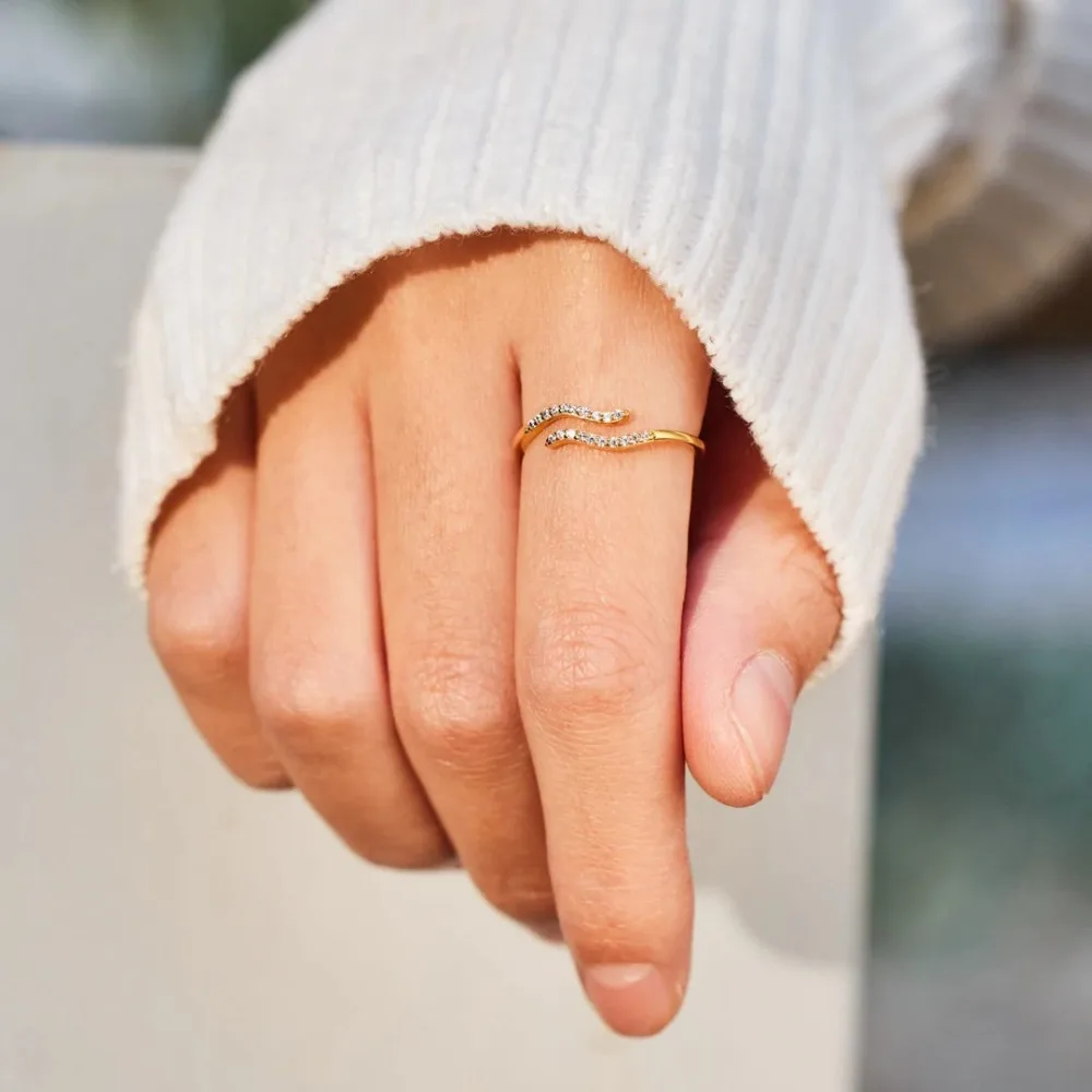 Trumium Hot Sale Real 925 Silver Rings For Women Wedding Minimalist Single Wave Ring 18K Gold Stackable Jewelry Girl Gift