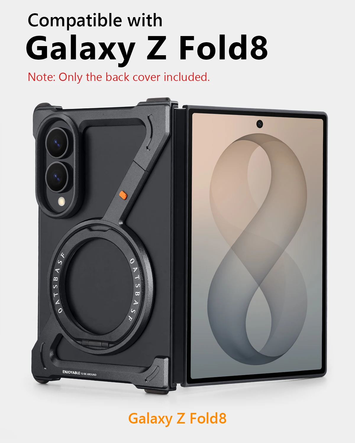 Eary Aluminum Phone Case for Samsung Galaxy Z Fold 8 Metal Frame Bumper with 360°Rotate Magnetic Stand Anti-Drop Protector Cover