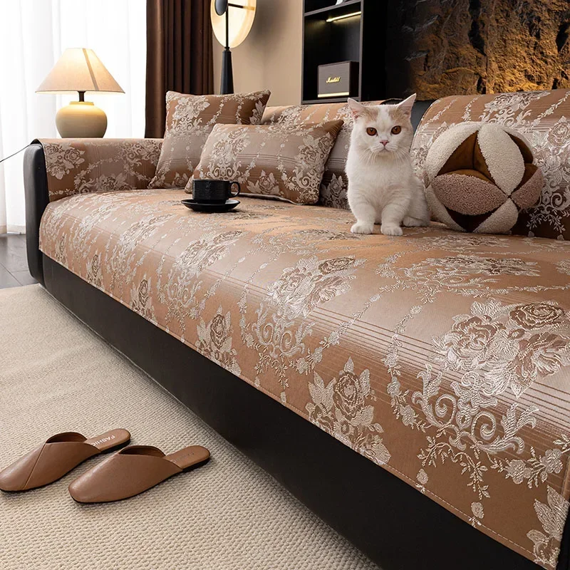 Nordic Exquisite Jacquard Anti Slip Sofa Cushion High-End All Season Universal Soft Couch Slipcover Luxury Anti Wear Couch Cover