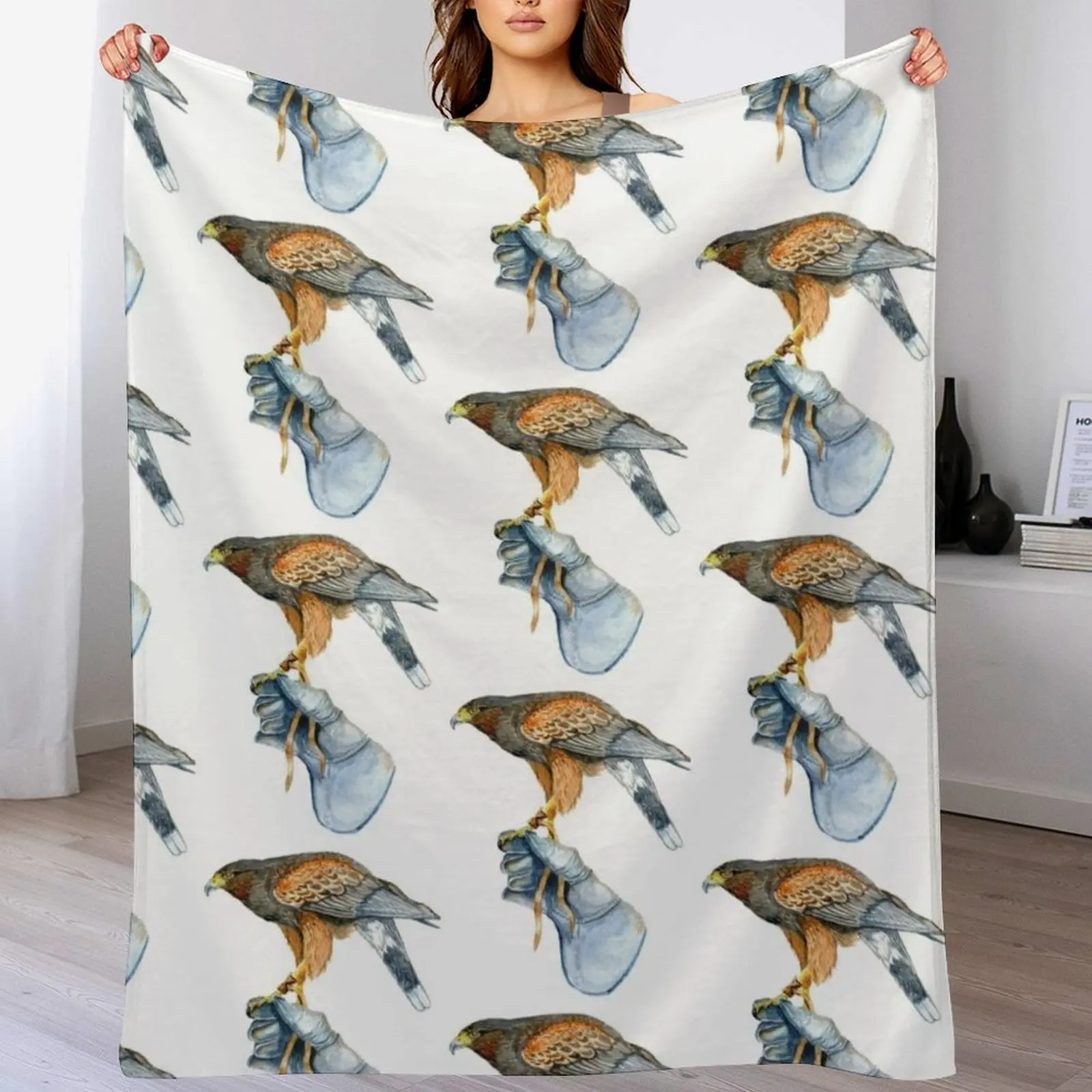 Harris hawk on glove No 2 Throw Blanket Luxurious Soft Blanket Holiday Gift for Family