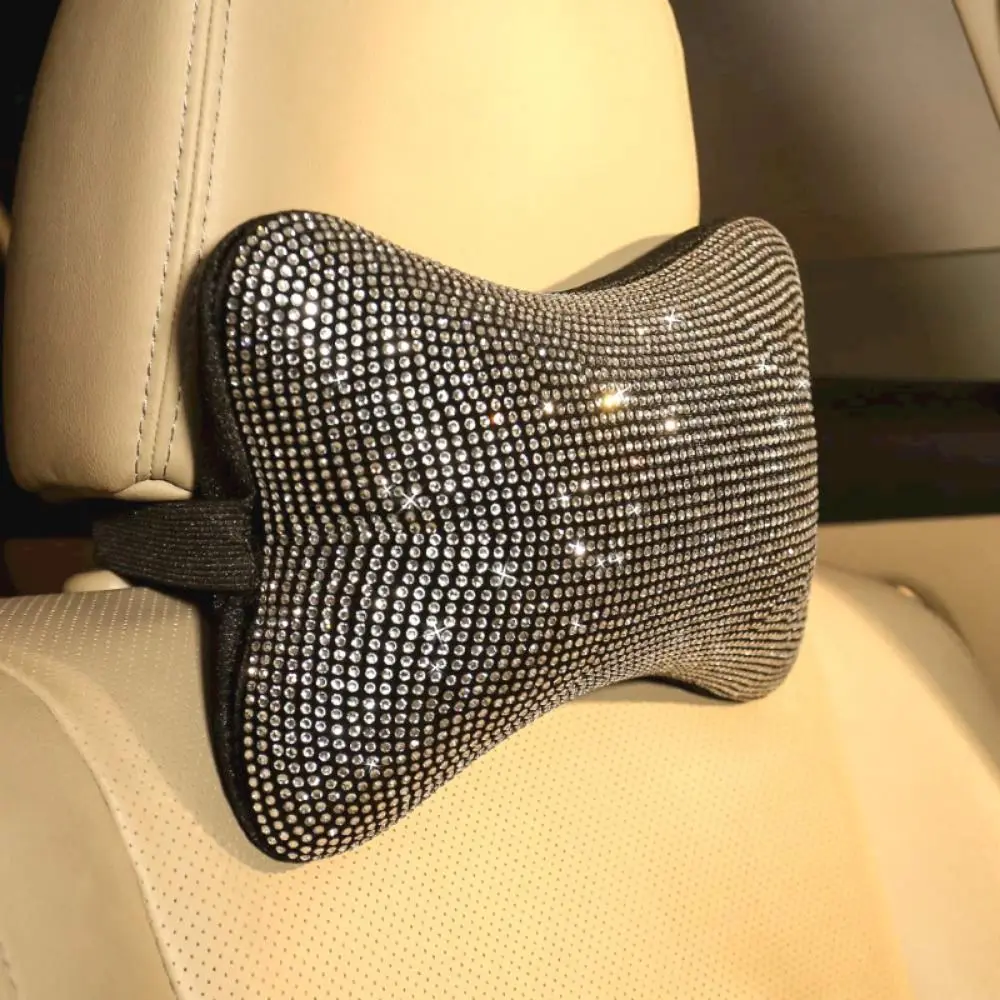 Rhinestone Crystal Bow Car Headrest Anti-fatigue Bling Crystal Bowknot Car Neck Pillow Multifunctional Ergonomic