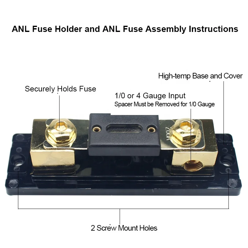 200A Inline ANL Fuse Holder 0/2 / 4 Gauge AWG ANL Fuse Block Holder with 200 Amp ANL Fuses for Car Audio Amplifier