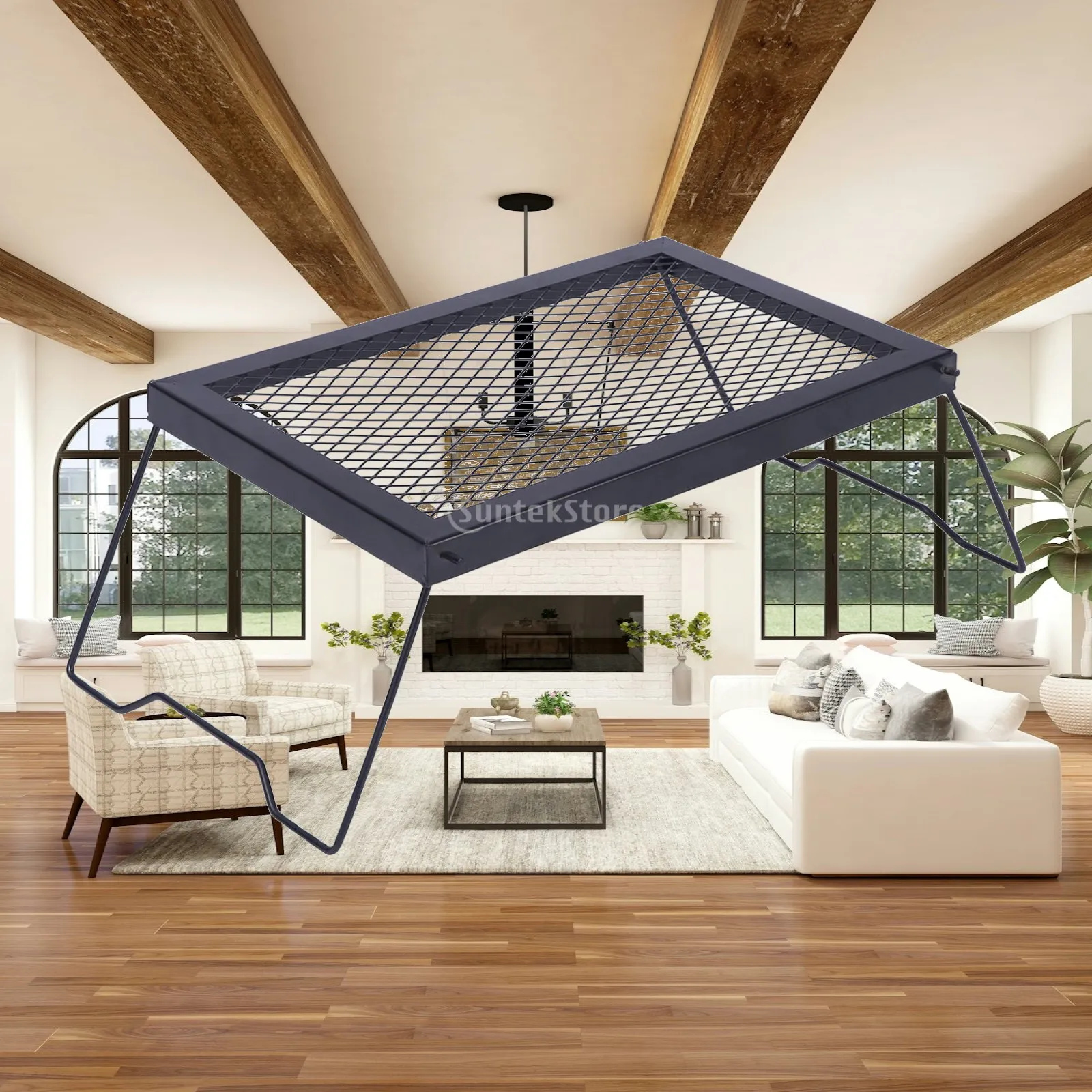 Portable Campfire Grill Foldable Mesh Table Sturdy Metal Grate for Picnic Camping and Outdoor BBQ
