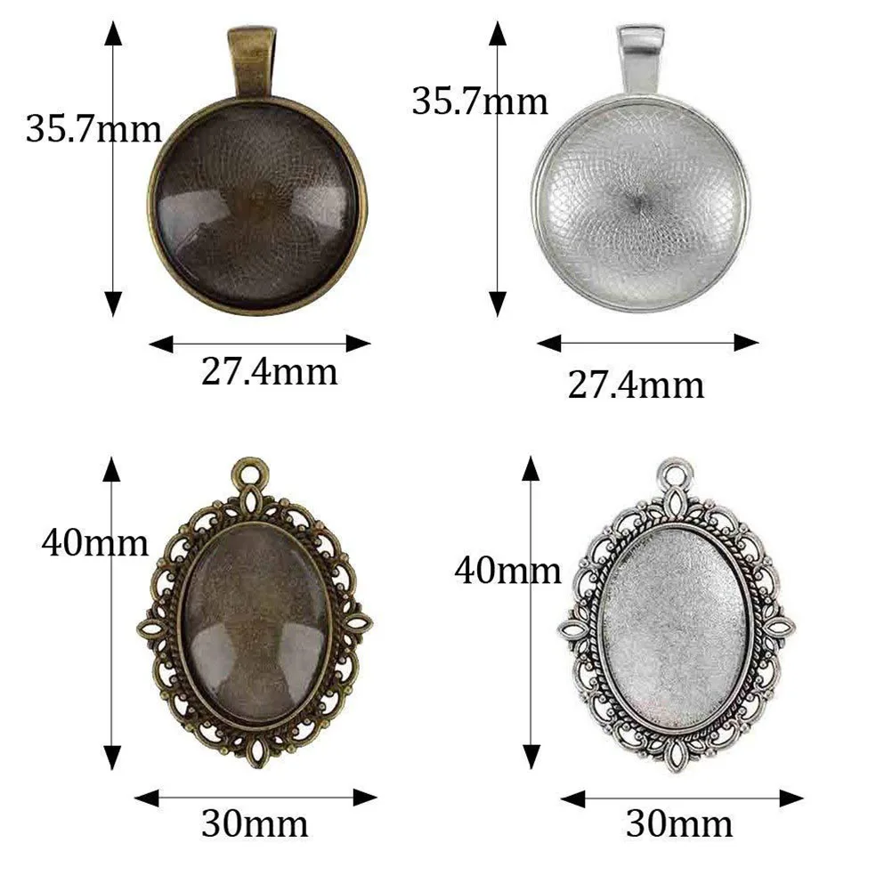 

64pcs Pendant Accessories Metal Jewelry Making Charms Bracelet Necklace Earrings Lace Round Oval Green Silver