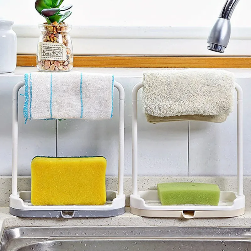 Kitchen Towel Rack Bar Hanging Holder Rail Organizer Storage Rack Kitchen Gadgets Sponge Shelf Kitchen Accessories Drain Rack