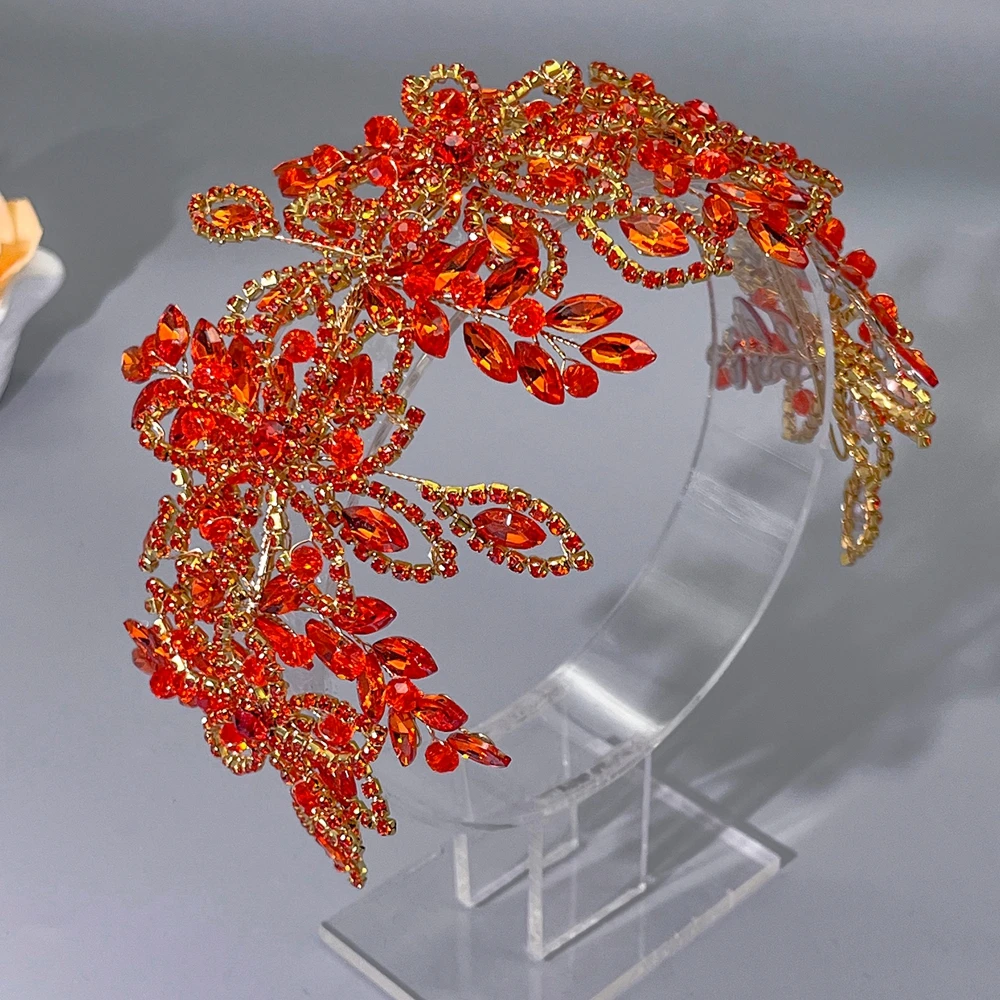 DZ087 البرتقال تاج الزفاف الزفاف عقال الشعر مجوهرات النساء اكسسوارات الشعر حجر الراين الزفاف أغطية الرأس زهرة غطاء الرأس