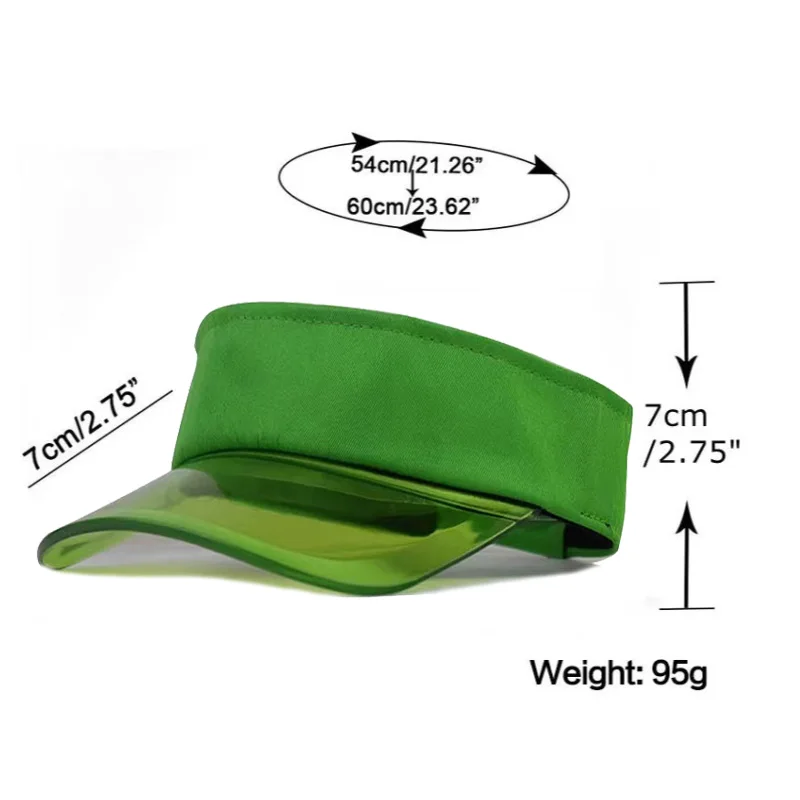 Green Sun Hat Clear Jelly PVC Hollow Top Outdoor Sport Ladies Men Sun Visors Tennis Sun Caps UV Protect Golf Cap Candy Leisure