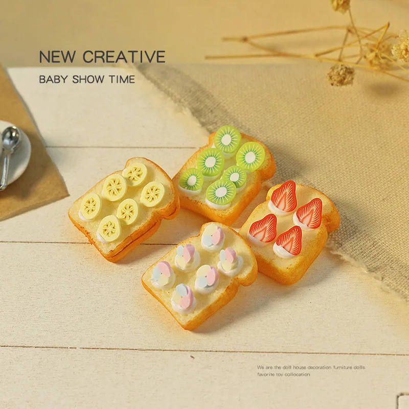 1:12 Mini Fruit Toast Cotton Candy Toast Dollhouse Miniature Accessories Models Ob11 Bakery Decoration Photography Props Toys