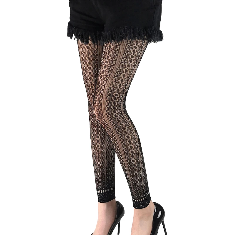 Women\'s Black Sexy Patterned High Waist Fishnet Footless Tights Girls Leggings Floral Lingerie Stockings for 40-75kg 150-170cm