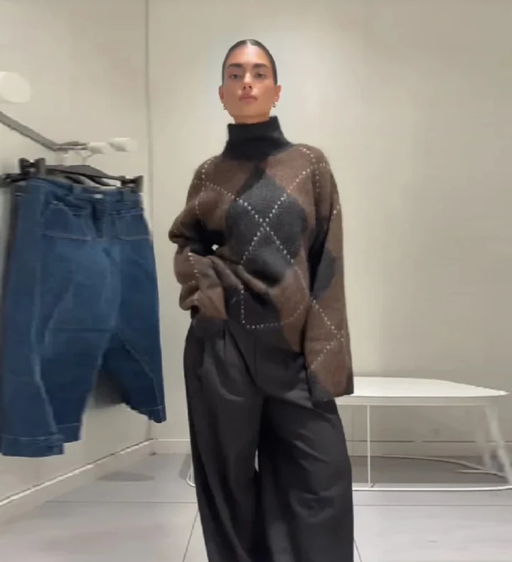 Knitted Women's Sweater Fashion Loose Long Sleeve Warm Turtleneck PulloversAutumn Lady Commute Jumpers Tops