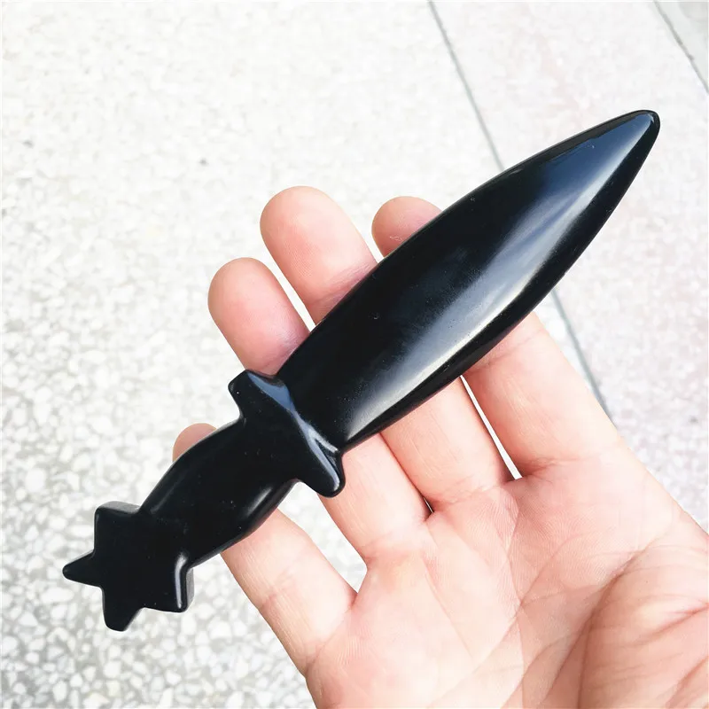Natural Obsidian Dagger penyembuhan Kristal Perlindungan batu buatan tangan pisau pria hadiah jimat ajaib pedang penyihir perlengkapan dekorasi