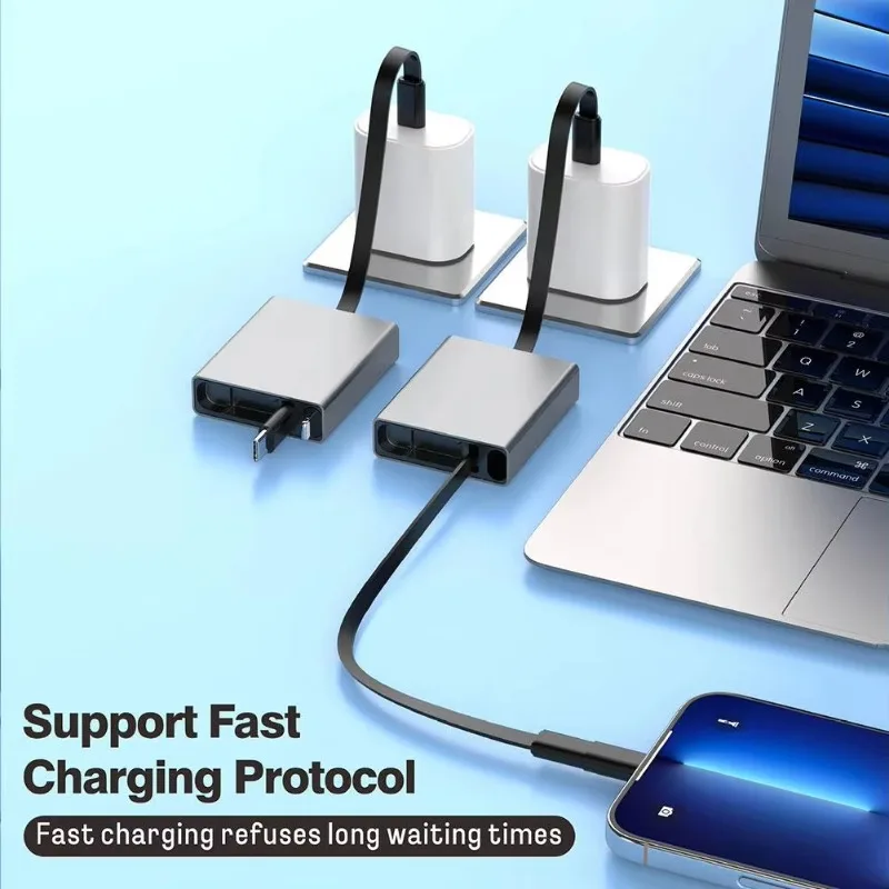 4 In 1 Retractable Telescopic USB Cable, 66W PD Fast Charging Type C Data Cable for iPhone Samsung Mobile iPad Laptop