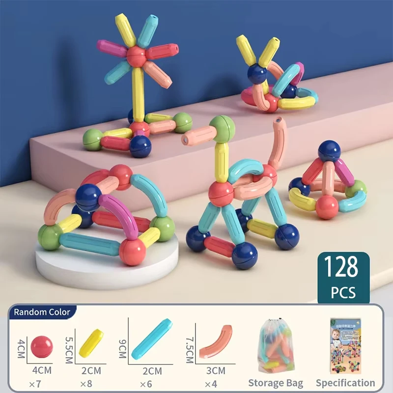 마그네틱 컨스트럭터 블록 세트, 자석 스틱 로드 빌딩 블록, 몬테소리 교육 장난감, 어린이 소년 소녀 선물