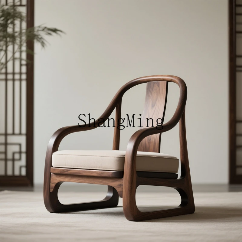 

FG new Chinese black walnut solid wood sofa chair living room zen modern simple sofa chair